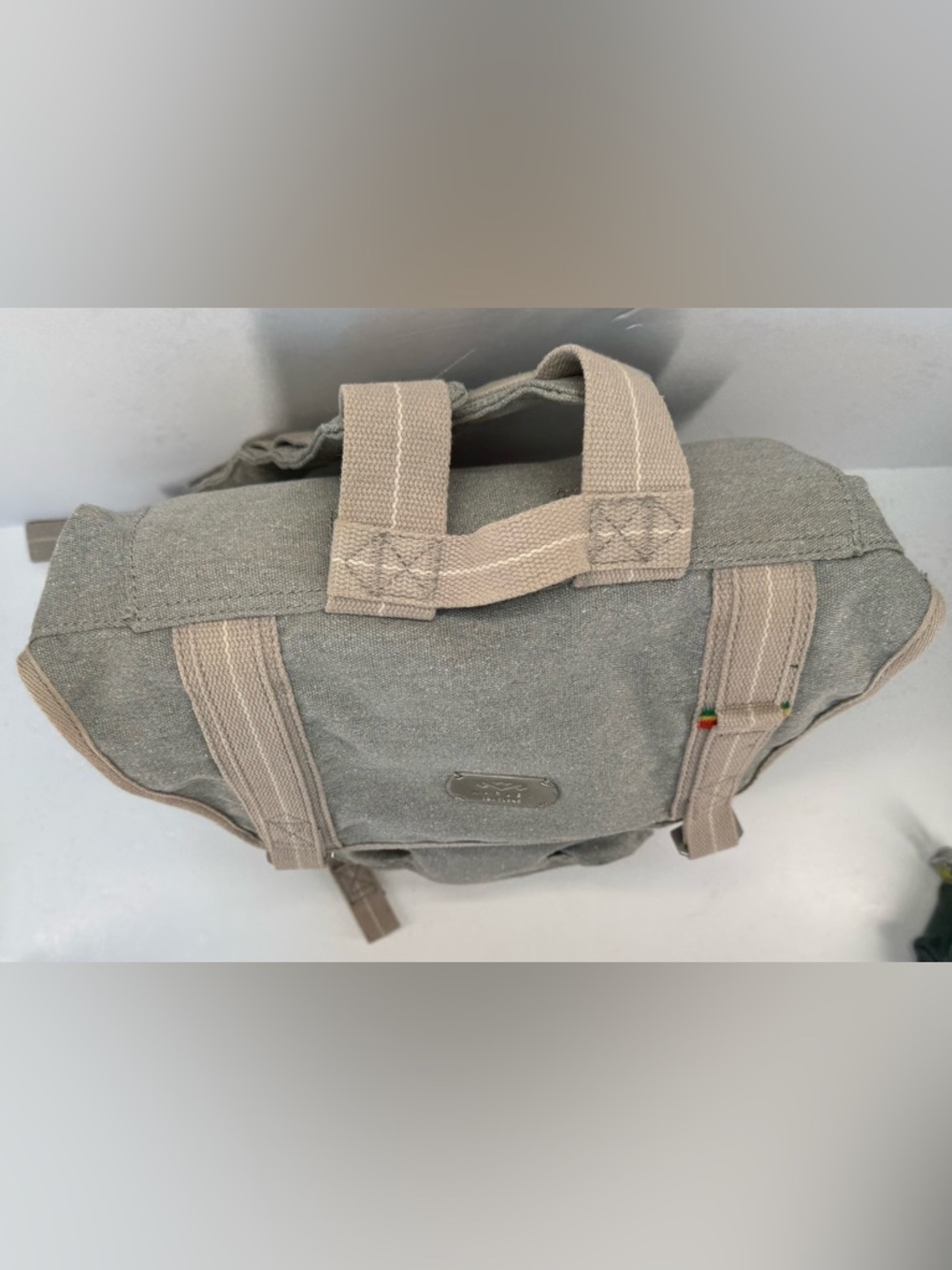 House of Marley lively up gray hemp Roll-Top Backpack with Tan Straps - Picture 8 of 16